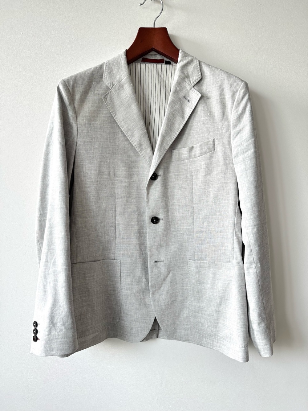 Ted Baker Light Gray Linen Three Button Unlined Blazer - Size 4 (40R)